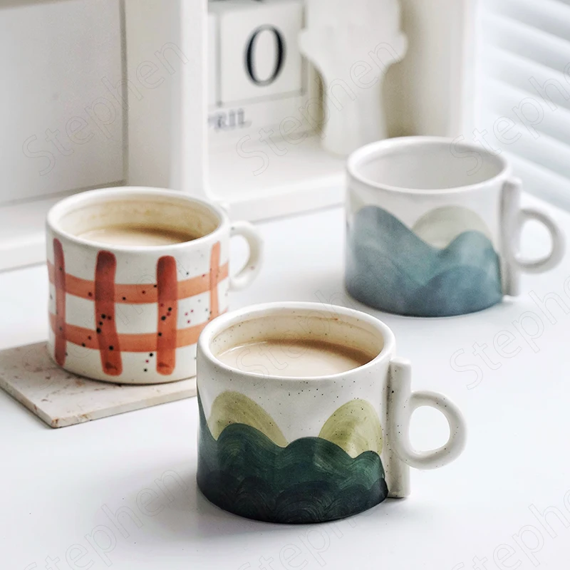 

Creativity Painted Ceramic Coffee Cup Nordic Modern Stoneware Hand Painted Underglaze Water Cups Breakfast Milk Mug Drinkware