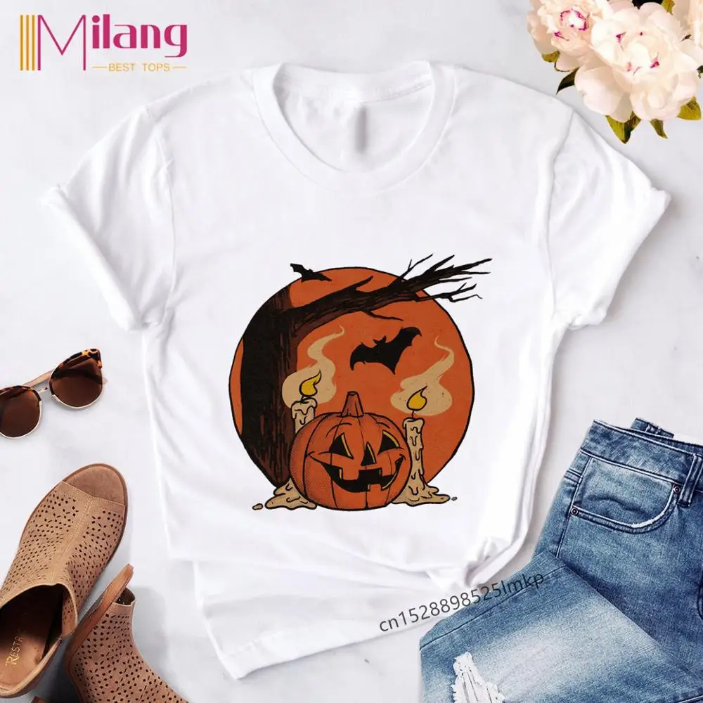 Fashion New Funny Print Halloween T-shirts Women Summer T Shirts for Women Loose Short Sleeve Harajuku Tops Femme