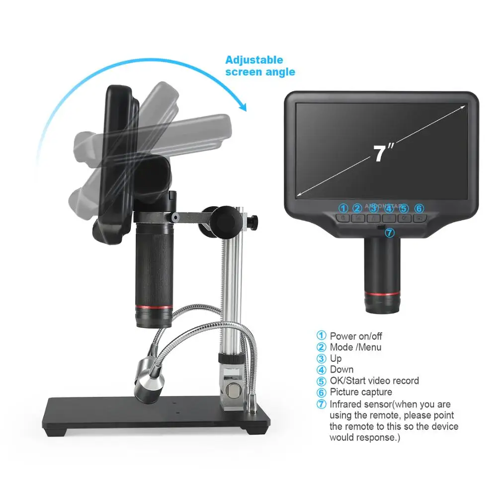 Andonstar AD407 HDMI Digital Microscope 7 Inch Screen 270X 1080P Multimedia Interface Microscopes for Repairing Soldering Tools