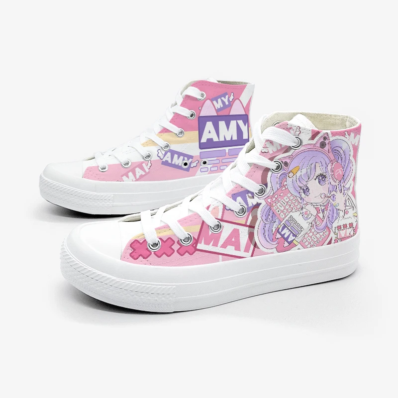 Amy and Michael Fashion Anime Cartoon Girls Sneakers Vulcanized Female Students kawaii High Top Casual Hand Painted Canvas Shoes