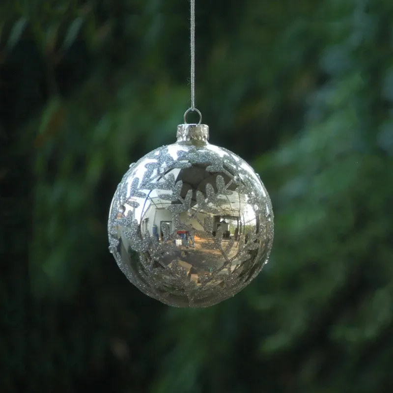 Free Shipping Diameter=8cm Silver Series Christmas Decoration Glass Globe Lamp Blown Handmade Hanger Tree Pendant Ornament