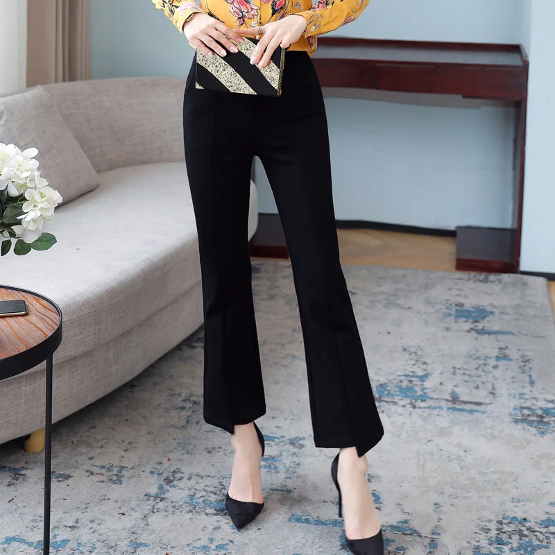 New Korean Spring Autumn Trend Black 9-Point Pants Women'S High Waist Slim Casual Fit Versatile Drop Sense Micro Bell Trousers