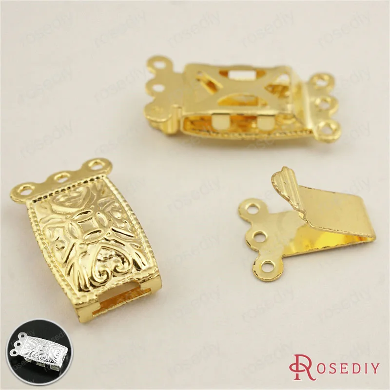 

(JM7714)20 pieces 20x10mm Gold/Silver/Imitation Rhodium 3 Rows Necklace Clasps Diy Jewelry Findings Accessories