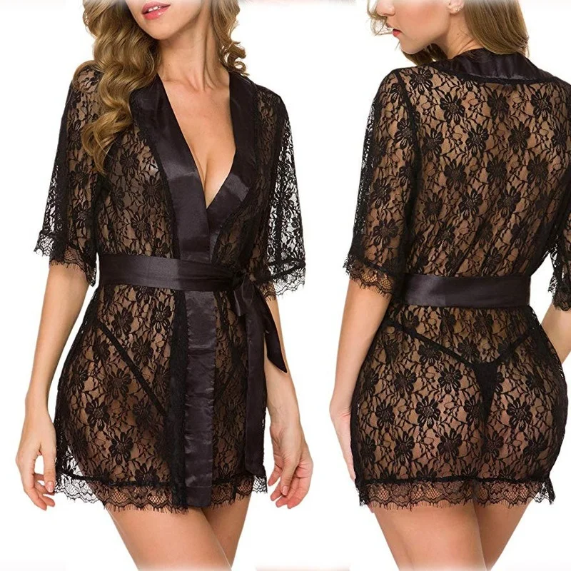 

Sexy See Through Nightdress Porno Lace Babydoll Dress Women Bathrobe Sleepwear Sensual Lingerie Underwear Sex Costume Pajamas