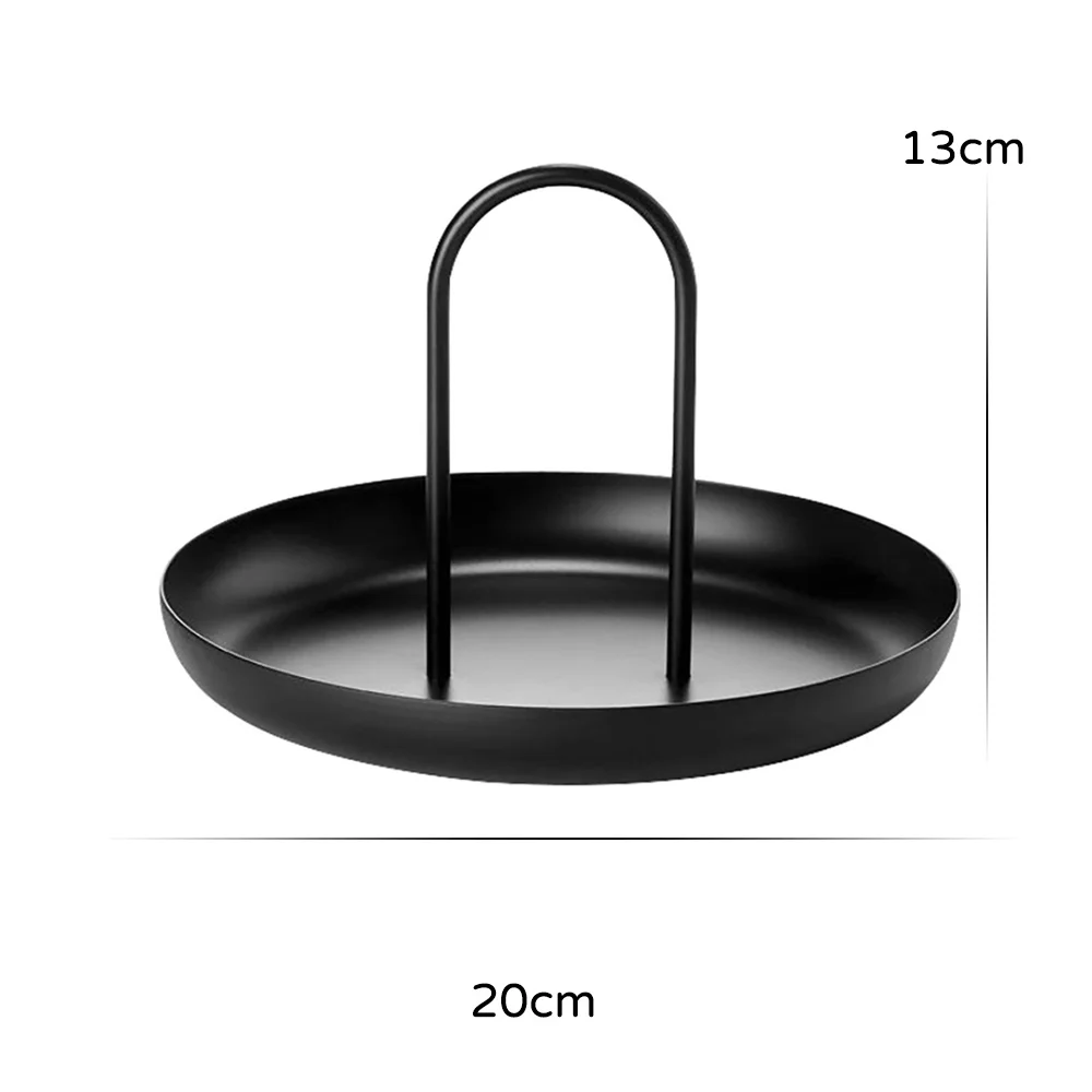 Nordic Aluminium Alloy Tray Table Desktop Round Jewelry Tray Kitchen Sofa Sundries Storage Tray With Handle Living Room Decor