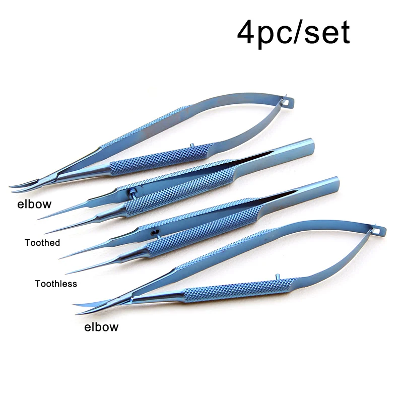 4pcs titanium Ophthalmic instrument set forcep needle holder scissor with Silicone Sterilization tray