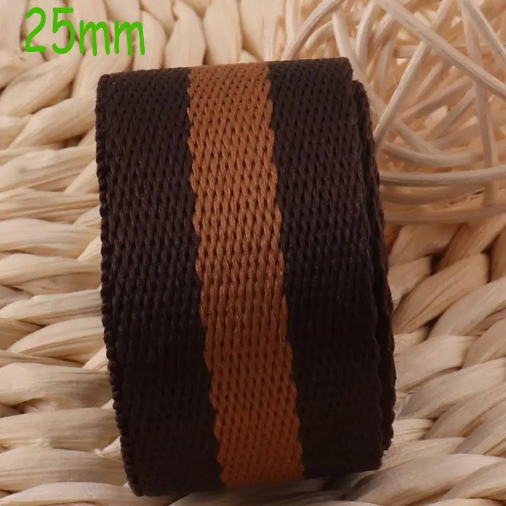 25mm Brown Khaki Striped 1 inch Webbing, nylon Webbing,Key Fob webbing by the yard,Belt Cotton Webbing keychain soft webbing