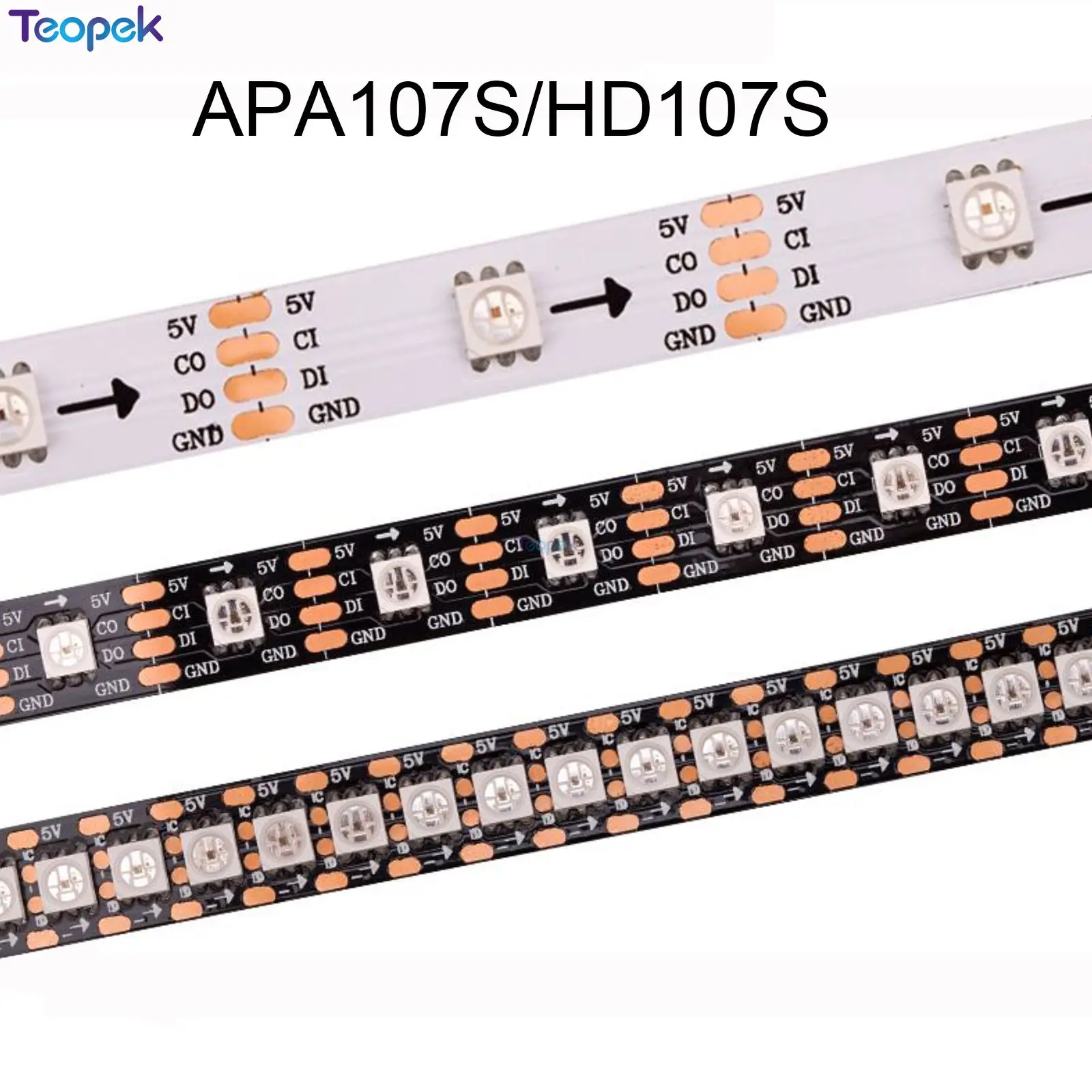 1m/5m High Density APA107 APA102 Upgrade Version RGB Strip Light HD107S Led Strip Fast PWM 30/60/144 pixels Black/White PCB DC5V