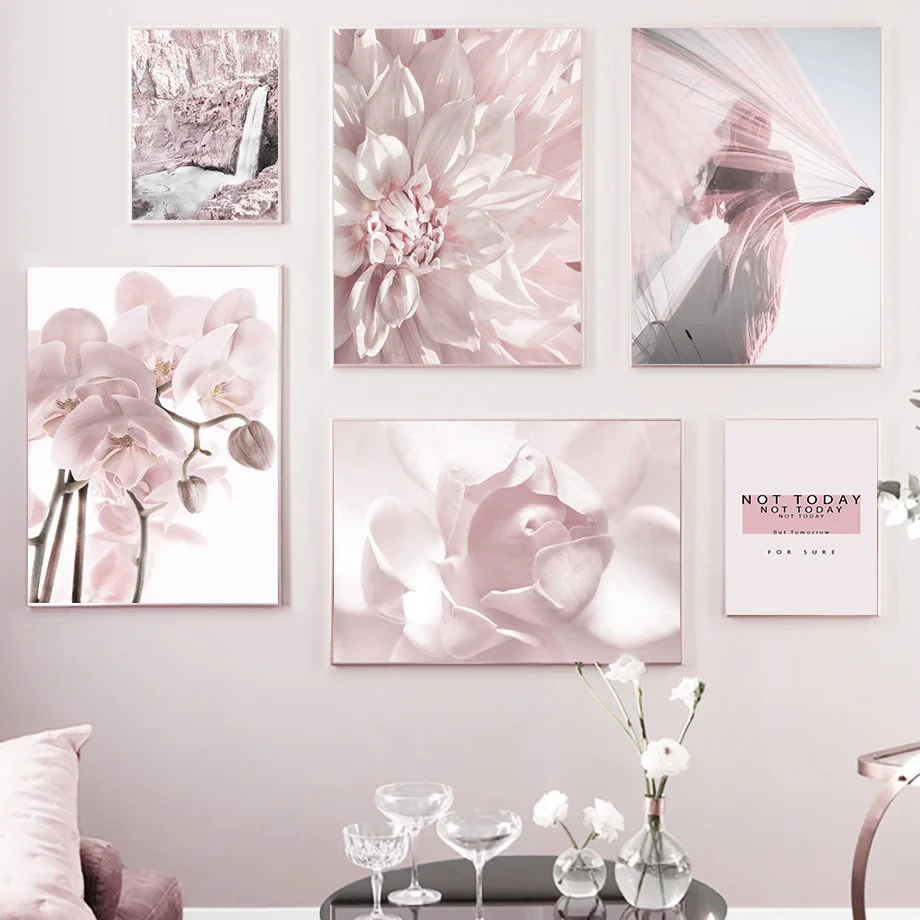 Pink Flower Phalaenopsis Mountain Woman Quotes Nordic Posters And Prints Wall Art Canvas Painting Wall Pictures For Living Room