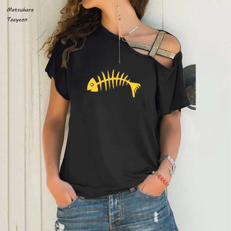 

High Quality Women Specimens of Fish Print T Shirt Casual Funny Short Sleeve Tops 2021 Summer Clothes Tee Shirt Women