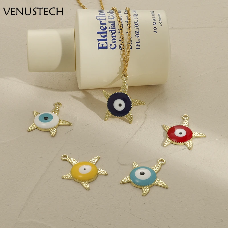 10pcs alloy dripping oil blue eyes starfish charm Lucky Evil Hamsha pendant For Hand DIY Jewelry Accessories Necklaces Making