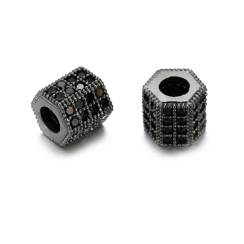 Copper Geometric Hexagon Black CZ Beads for Bracelets Necklace Jewelry Making Men Women Charms Spacer Beads DIY Accessories