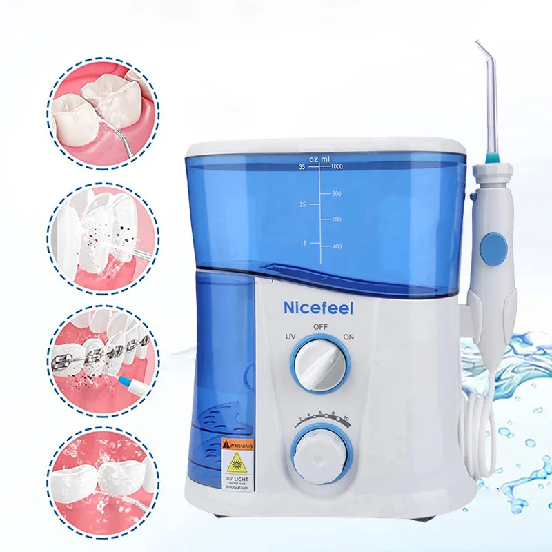 Oral Irrigator with Ultraviolet Disinfection Water Flosser Jet 1000ml Water Tank 7 Nozzle Teeth Whitening Cleaning for Oral Care