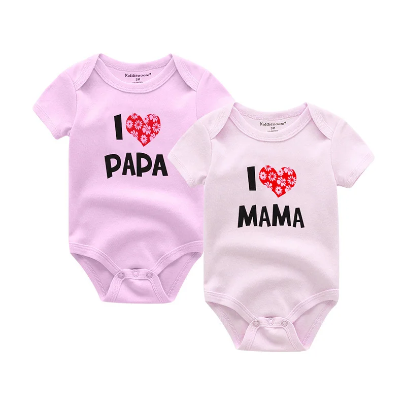 I Love Papa Mama Baby Girl Clothes Newborn 0-24M Unisex Cotton Bodysuits Short Sleeve Baby Boy Clothes Print Roupas de bebe