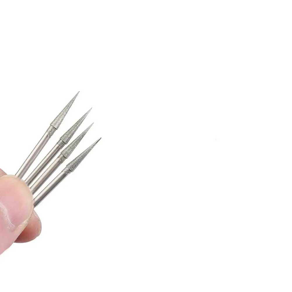 0.6mm - 4mm Diamond Burr Grinding Bit Point 2.35mm Shank for Glass Stone Jade