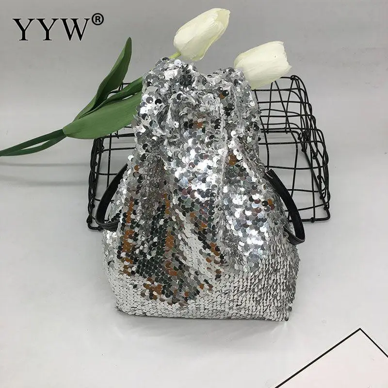 Polyester Colorful Sequin Bucket Bag Shopping Shoulder Bags Pu Leather Crossbody Bags For Women Mix Color Fashion Top Handle Bag