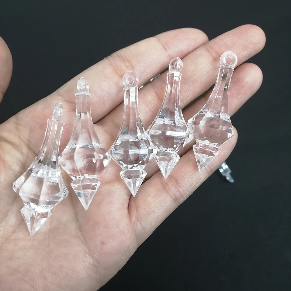 Camal 60pcs 48MM Acrylic Crystal Pointed Cone Pendant Chandelier Curtain Wedding Party Lamp Lighting Christmas Tree Hanging DIY