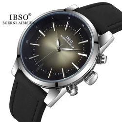 IBSO Men Business Quartz Wristwatch Watches New Leather Strap Top Quality Sun Pattern Male Watch Luxury Clock Japanese Movement