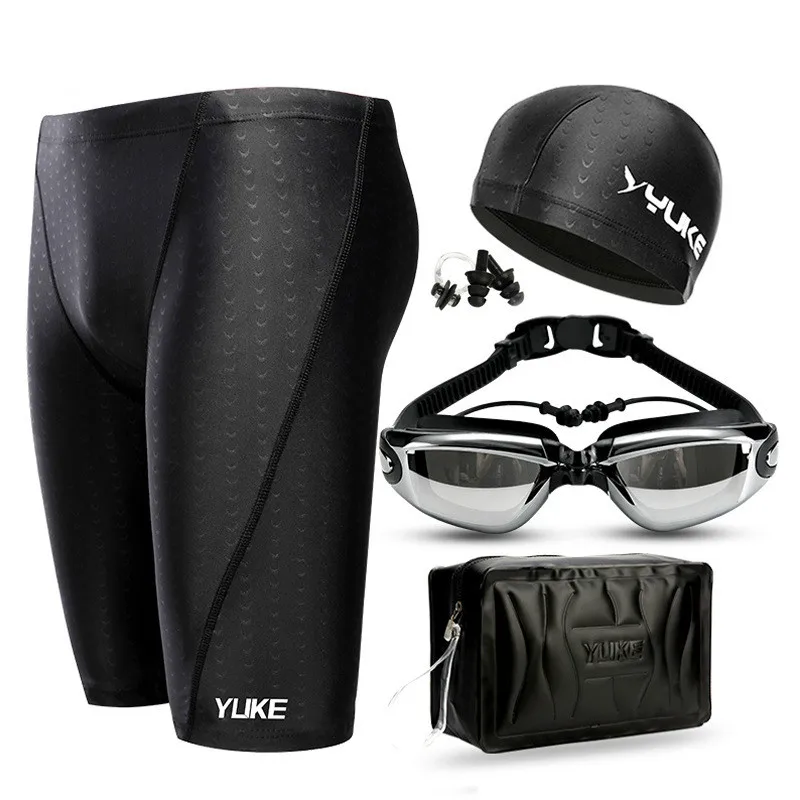 

Men Swimming Trunks Five Minute Dry Trunks Men's Waterproof Swimsuit Swimming Outfit Shark Skin Imitation Cap myopia Goggles Set
