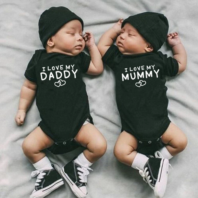 I Love My Daddy Mummy Twins Baby Bodysuit Cotton Summer Short Sleeve Boy Girl Onesies Baby Twins Clothes New Born Outfits