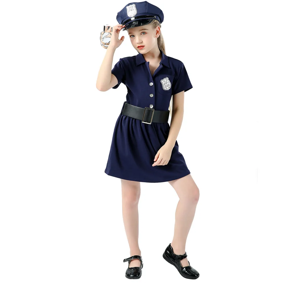

Deluxe Kids Cute Girls Police Cop Officer Costume Uniform Cosplay Halloween Party Fancy Dress +Belt +Hat +Handcuffs +Badge
