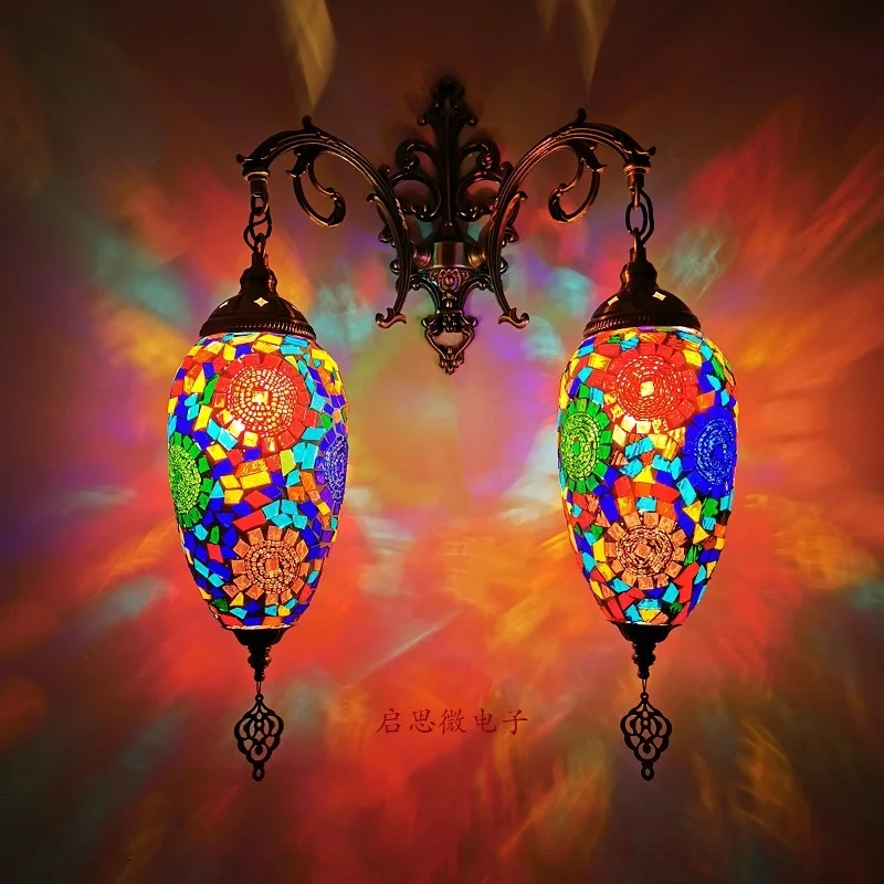 2 Heads Turkish Mosaic Wall Lamps Handmade Luminaria Applique Murale Intérieur Led Lampara Bedroom Balcony Aisle Decor Light