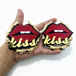 KUGUYS KISS Red Lips Big Bamboo Hoop Earrings for Women Mirror Gold Color Letter Hyperbole Hiphop Rock Acrylic Festival Jewelry