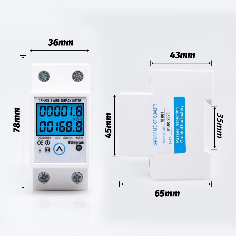 110V/120V 50/60Hz 5(80)A Digital Wattmeter AC Power Energy Meter Din Rail KWH Voltage Current Meter Backlight Reset Function