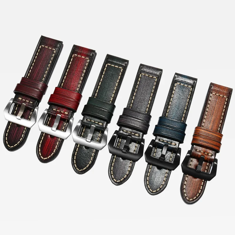 Replacement strap for Genuine leather watchband 22 24  26mm red blue green Retro bracelet For men's watch accessories