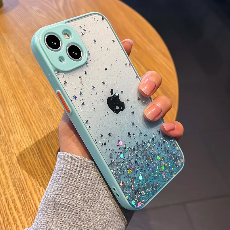 Gradient Bling Glitter Sequins Clear Phone Case For iPhone 16 15 14 Plus 11 12 13 Pro Max XS X XR Shockproof Transparent Cover