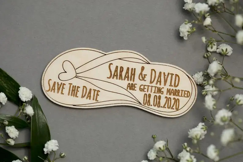 

Flip Flop Save the Date Magnet, Wood Wedding Magnet, Hawaii Wedding Save The Date magnet, Beach Save The Date, Personalized Hawa