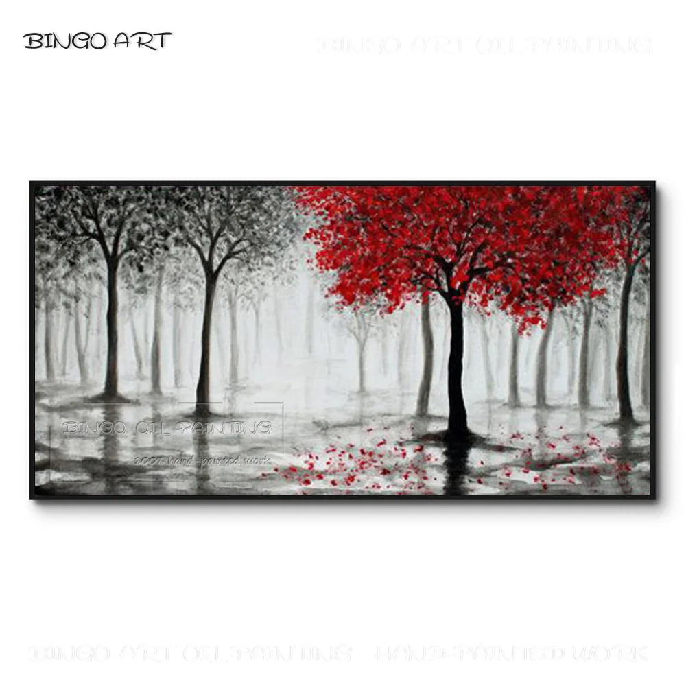 

Skilled Artist Pure Hand-painted High Quality Abstract Landscape Oil Painting on Canvas Abstract Forest Red Tree Oil Painting