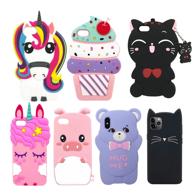 3d bonito urso unicórnio gato caso de borracha para iphone 8 7 6 6s plus silicone macio dos desenhos animados capa traseira para iphone 5S se 2020 2022 capa