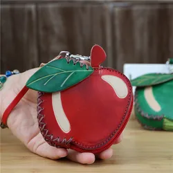 Cowhide Small Green Red Apple Coin Purse Bag Key Change Coin Simple Fruit Hand Bag Children'S Birthday Gift