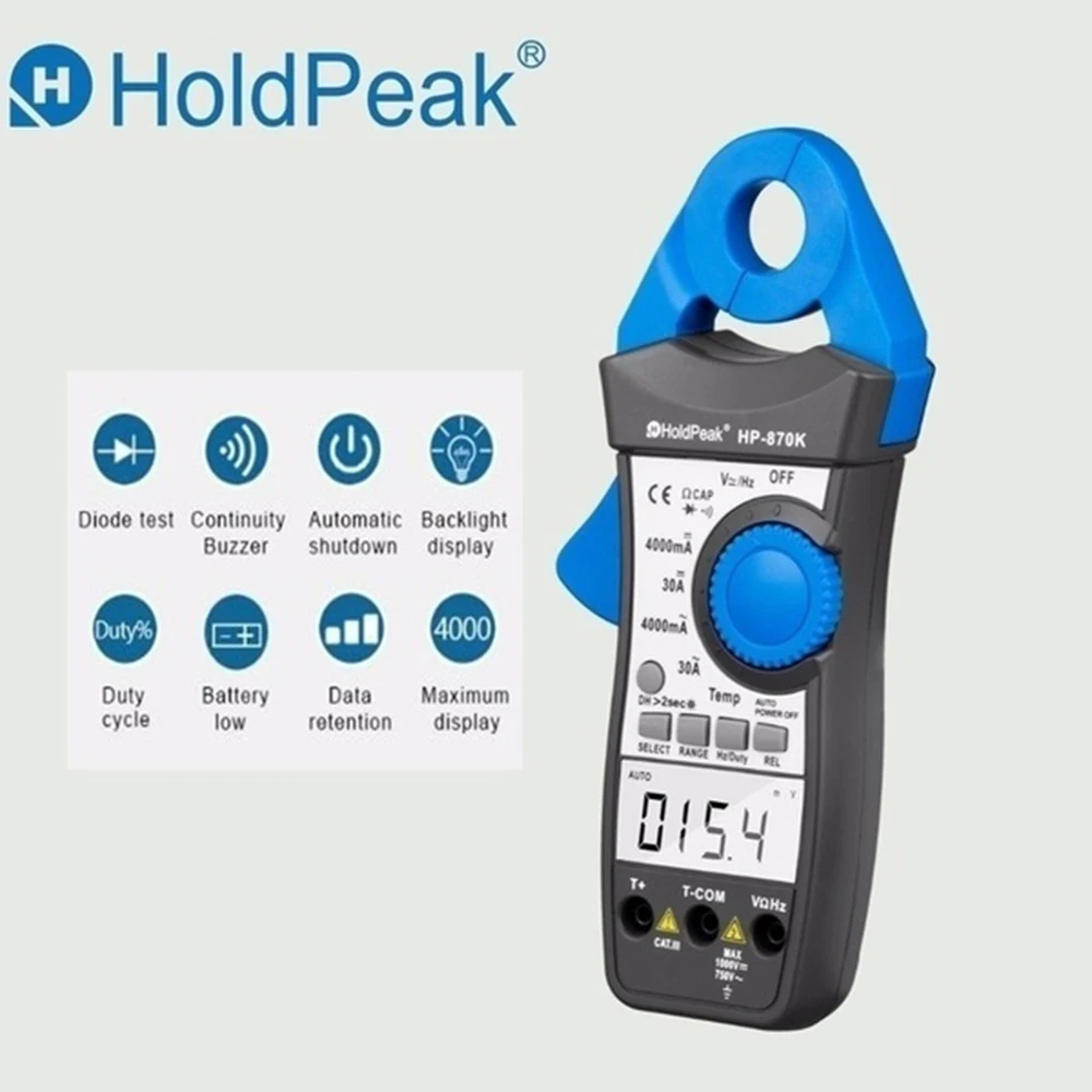 

HP-870K 4000 Counts Digital Clamp Meter Auto Ranging AC/DC Voltage Meter with Relative Value Resistance Frequency Capacitance