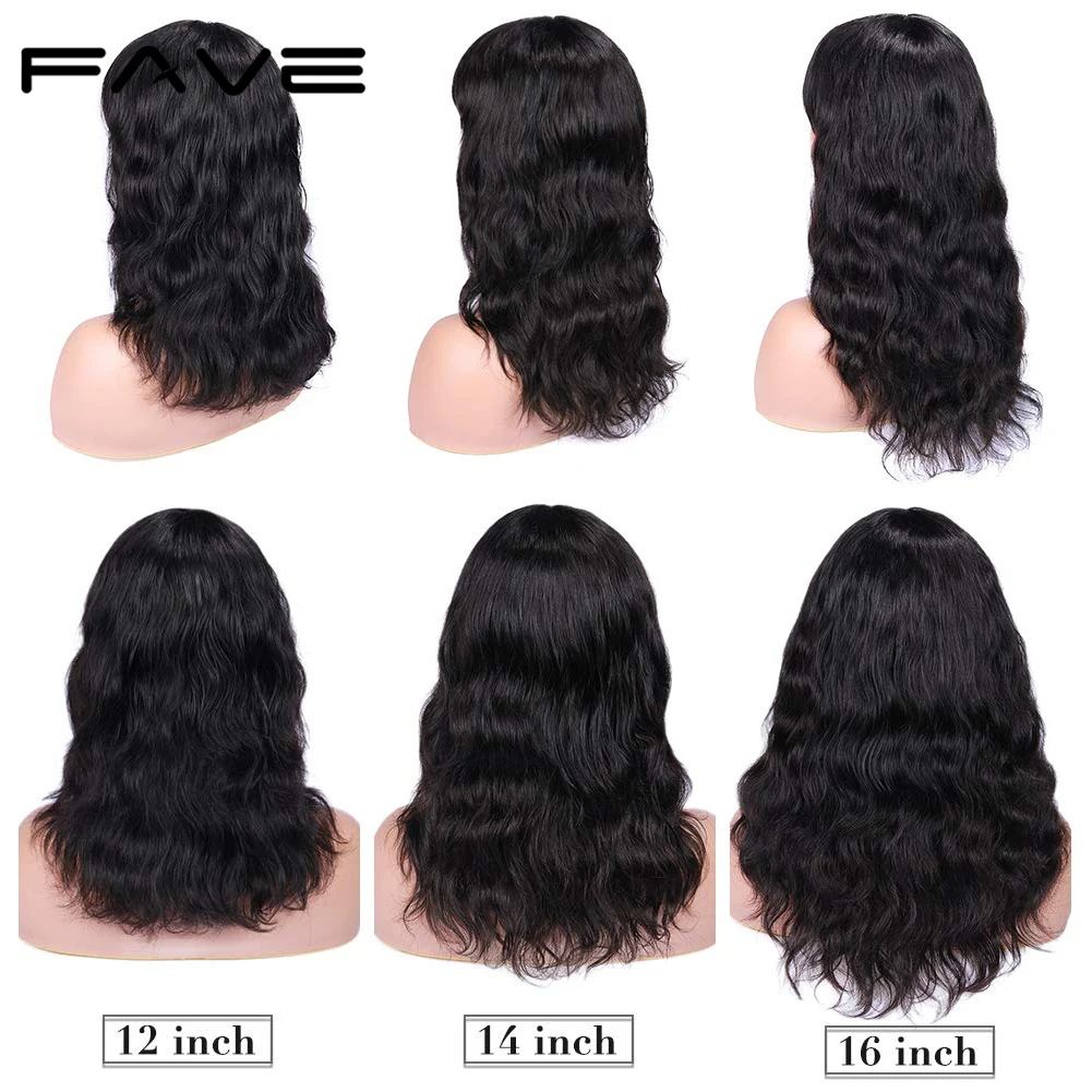 Perucas cabelo humano brasileiro favorito onda corporal com franja peruca natural preto 150% densidade 12-18" frete grátis lindo penteado remy