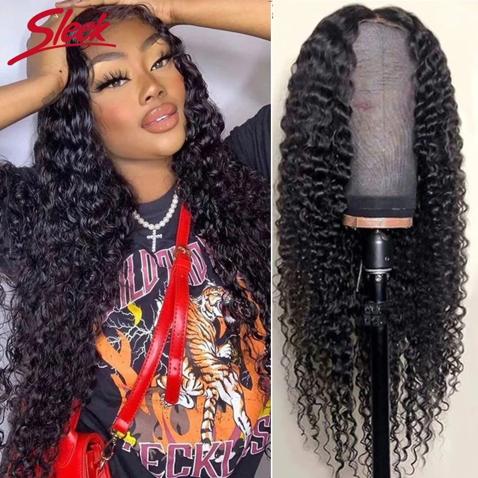 Sleek Brazilian Deep Wave Wig 13*4 T Lace Front Part Hair 4X4 Closure Lace Wigs Natural Color Remy Human Hair Wigs For Black