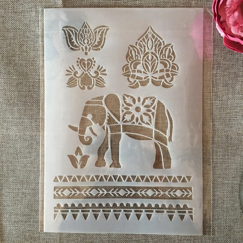 A4 29cm Mandala Indian Elephant DIY Layering Stencils Painting Scrapbook Coloring Embossing Album Decorative Template