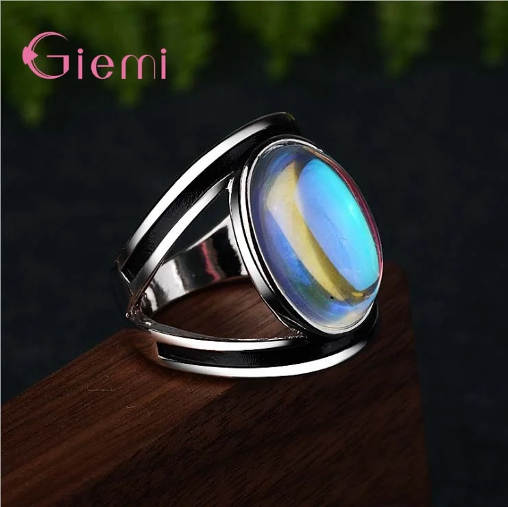 Fashion Women\'s Ring 925 Sterling Silver Natural Gemstone Moonstone Ring For Females Party Gift Jewelry