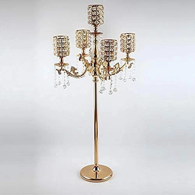 

5 Head Glass Candle Holders Candelabra Crystal Metal Candlestick Stand Decorative Dining Room Table Centerpiece Candlestick