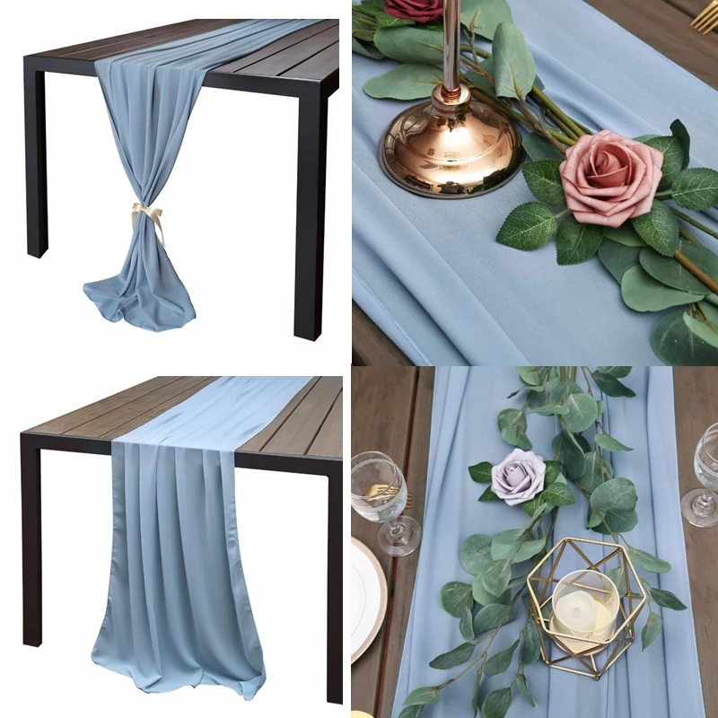 70*300cm 4 Color Wedding Table Runners Soft Chiffon Fabric Wedding Runner Bridal Party Decorations Chiffon Able Runner for Decor