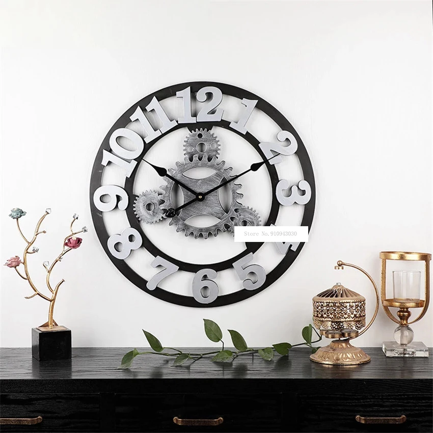 58cm Gear Vintage Wall Clock Living Room Restaurant Creative Wooden Wall Clock Decorate 3D Mute Single Face Wag-On-The-Wall