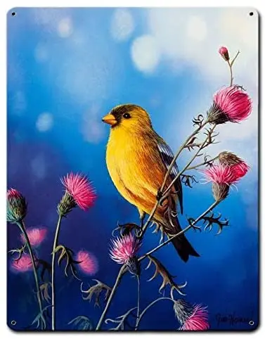 Vintage Metal Sign Tin Sign American Goldfinch Bird Home Bar Kitchen Restaurant Wall Decor Sign 12X8Inch