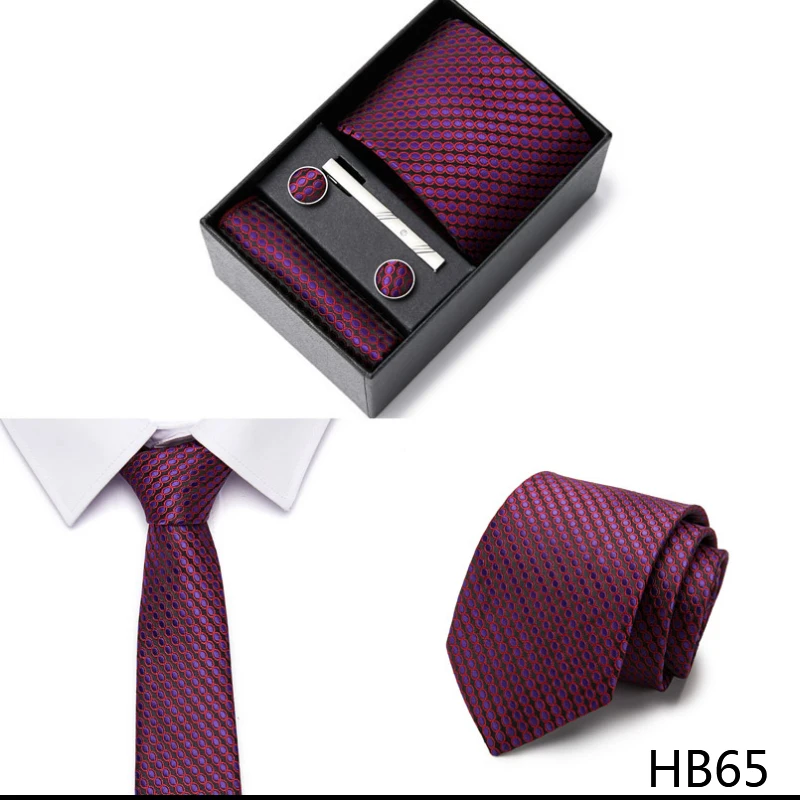 2023 neue Stil Hochzeit Geschenk Krawatte Für Männer Krawatte Box Anzug Zubehör Solide Blaue Krawatte Einstecktücher Manschettenknopf Set – Detail 27