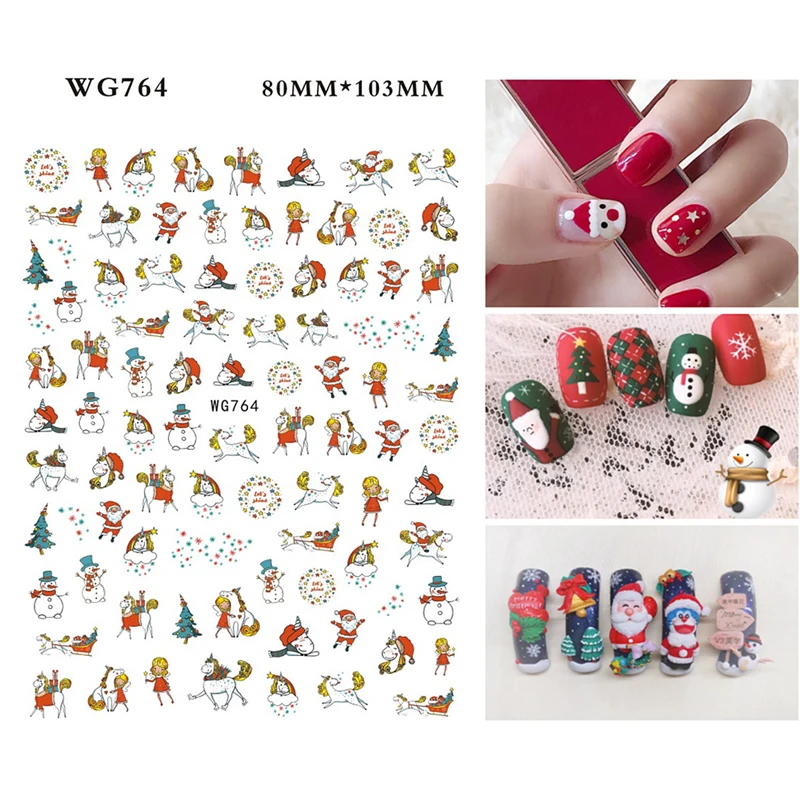 

10PCS New Christmas Halloween Nail Sticker Cartoon Elk White Snowflake Geometry Nail Slider Nail Beauty