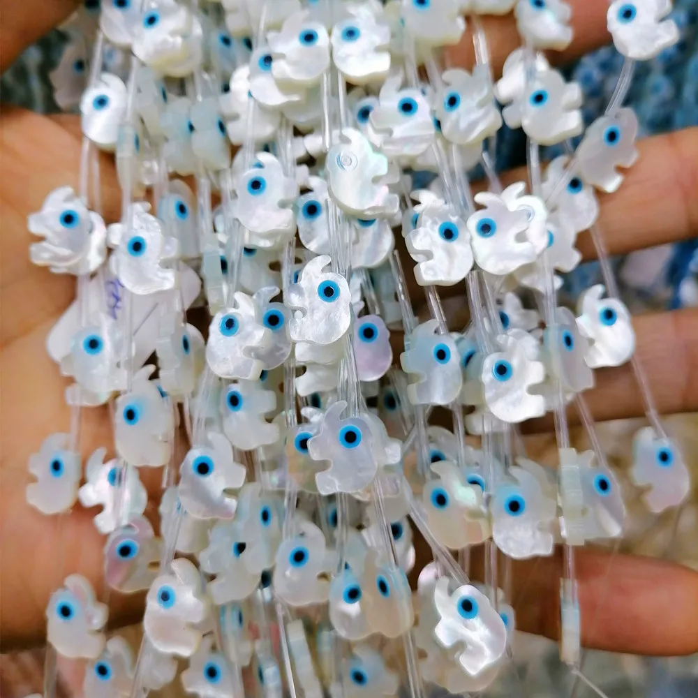 10PCS 9x12MM Natural Mother of Pearl Shell Beads Elephant Shape Evils Eye Shell Beads For Making Diy Necklace Earrings Jewelry