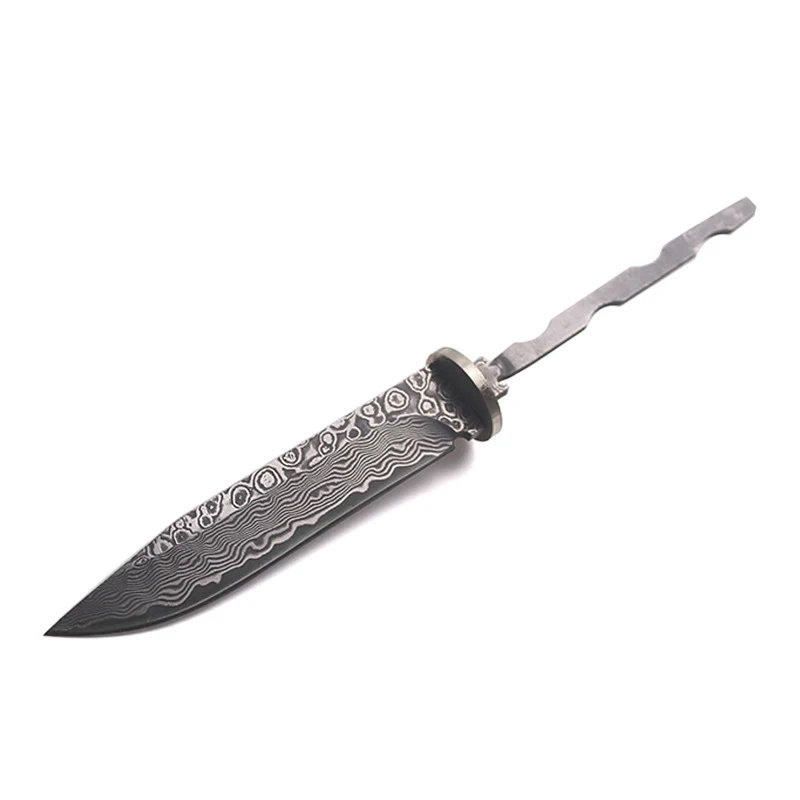 Dropship Diy Semi - Finished Manual Straight  Damascus Steel Fixed Blade Knife Forging Damask Camping with Leather