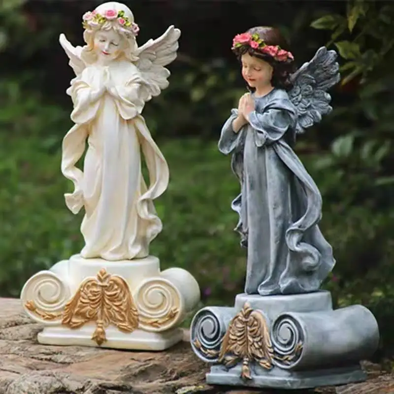 

European Roman Column Praying Angel Resin Adornments Outdoor Garden Villa Figurines Decoration Homestay Park Sculpture Crafts