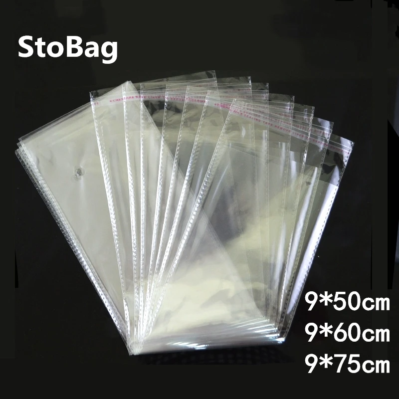 

StoBag 200pcs 9*50cm 9*60cm 9*75cm Clear Self Adhesive Bags Opp Plastic Bag Long Packaging Bag Slender Bag Gift Jewelry Pack Bag