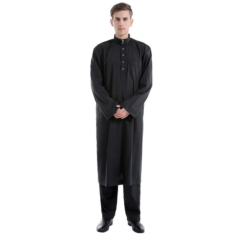 Roupas islâmicas masculinas robe muçulmano árabe thobe ramadan trajes sólido árabe paquistão arábia saudita abaya masculino manga completa nacional